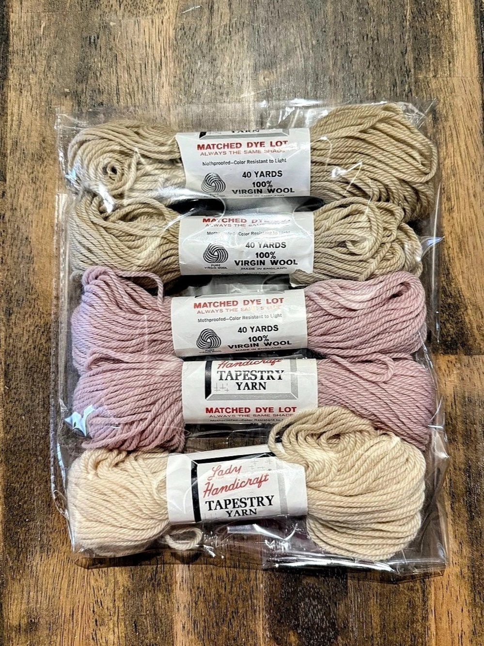 Vintage Lady Handicraft Tapestry Yarn Skeins Peony Pink Champagne Lot NWT